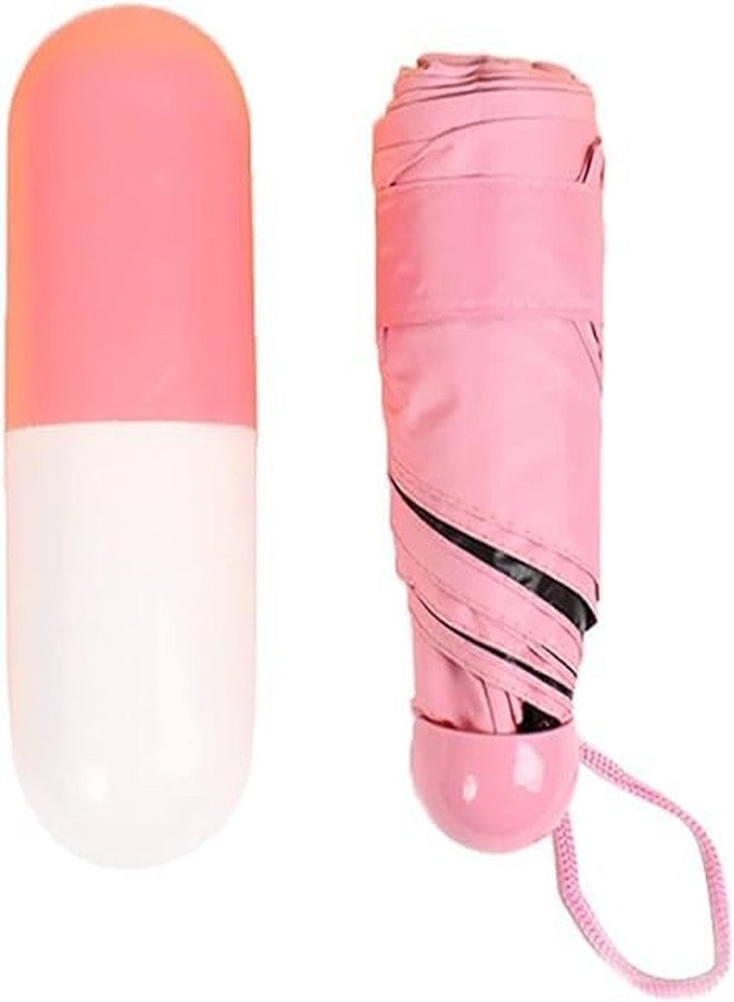 coku Mini Portable Umbrella with Capsule Case Outdoor for Women Men & Kids 4 Folds UV Protection Compact Foldable Backpack Travel Umbrellas for rain & Hot Summer Capsule Umbrella (Pink) - Image 2